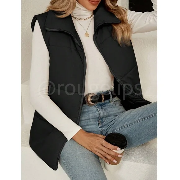 Black Puffer Vest Zip Up - Picture 3 of 7